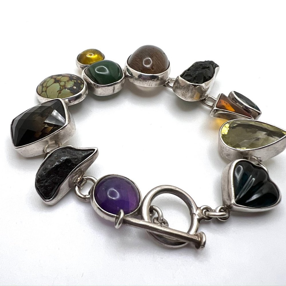 925 Chunky Gemstone Toggle Bracelet - image 3